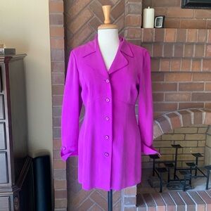 Vintage 90’s bright purple silk fitted longline blazer jacket French cuffs